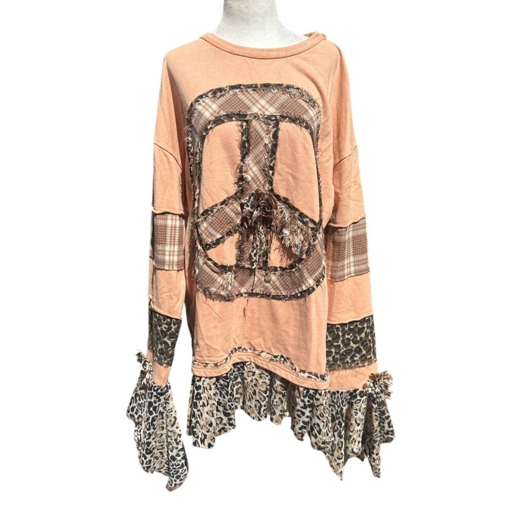 Upcycled Sage + Fig Peach Unique Patchwork Peace … - image 1